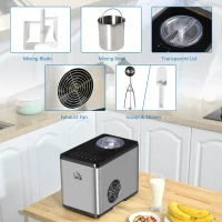 HOMCOM Ice Cream Maker Machine, 1.5L Stainless Steel Gelato, Sorbet, Milkshake, Frozen Yoghurt Maker with Detachable Mixing Paddle, Make Ice Cream in 40 Minutes(m-6)