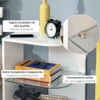HOMCOM Comodino Moderno a 3 Livelli con Ripiano Regolabile, in Truciolato e Vetro Temperato, 40x40x56 cm, Bianco(m-5)