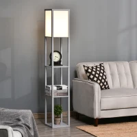 HOMCOM 3-Tier Floor Lamp, Floor Light with Storage Shelf, Reading Standing Lamp for Living Room, Bedroom, Kitchen, Dining Room, Office, Dorm, 160cm, Grey(m-4)