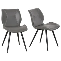 HOMCOM Set of 2 Contrast Stitched PU Leather Racing-Style Dining Chairs Accent Seat w/ Steel Legs Ergonomic Back Padding Home Living Room Grey(m-13)