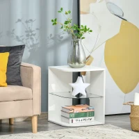 HOMCOM Comodino Moderno a 3 Livelli con Ripiano Regolabile, in Truciolato e Vetro Temperato, 40x40x56 cm, Bianco(m-8)