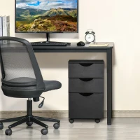 HOMCOM Comoda de Birou cu 3 Sertare cu Role, Dulapior fiset, Negru(m-2)