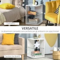 HOMCOM Comodino Moderno a 3 Livelli con Ripiano Regolabile, in Truciolato e Vetro Temperato, 40x40x56 cm, Bianco(m-7)