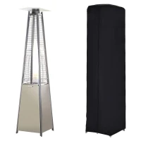 Outsunny Stainless Steel Outdoor Garden Pyramid Patio Heater with Wheels and Rain Cover - Silver(m-1)