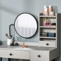 HOMCOM Dressing Table Set with Mirror and Stool, Vanity Makeup Table with 3 Drawers and Open Shelves for Bedroom, Living Room, Grey(m-7)