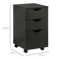 HOMCOM Comoda de Birou cu 3 Sertare cu Role, Dulapior fiset, Negru(m-3)