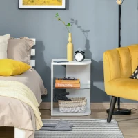 HOMCOM Comodino Moderno a 3 Livelli con Ripiano Regolabile, in Truciolato e Vetro Temperato, 40x40x56 cm, Bianco(m-4)