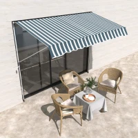 Outsunny Copertina de Soare cu Brate si Manivela, Structura Telescopica din Metal si Parasolar din Poliester 300x150cm, alb și verde(m-13)