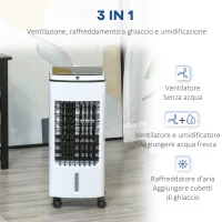 Racitor prin Evaporare HOMCOM 3 in 1, Ventilator cu Gheata si Umidificator, 3 Viteze, 3 Moduri, Telecomanda si Timer, 75 W Alb(m-6)