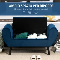 HOMCOM Banca Depozitare Capitonata pentru Dormitor si Hol, Banca Capatul patului din Tesatura Catifelata cu Cotiere, 118x42x66cm, Albastru inchis(m-4)