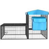 Cotet de Gradina PawHut Modular pentru 6-10 Gaini cu 2 Custi din Otel, Cusca pentru Gaini cu Acoperis din Poliester, Albastru inchis(m-4)