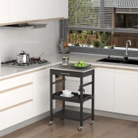 HOMCOM Pine 3-Tier Kitchen Cart Multifunction Rolling with Open Shelves Kitchen Island with Stainless Steel Top(m-8)