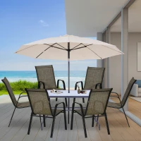 Outsunny Set 6 Piese Scaune de Gradina cu Cotiere, Scaune de Exterior Stivuibile din Metal si Tesatura Respirabila, Maro(m-2)