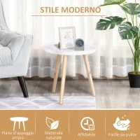 Masuta de Salon Moderna Rotunda HOMCOM, Masuta de Cafea cu Margine Ridicata si Trei Picioare, pentru Camera si Sufragerie, din Lemn Alb si Auriu(m-5)