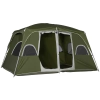 Outsunny Camping Tent, Family Tent 4-8 Person 2 Room, with Large Mesh Windows, Easy Set Up for Backpacking Hiking Outdoor, Green(m-1)