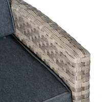 Outsunny Set Mobila de Gradina de 6 Piese din Ratan PE, Salon cu Canapea 3 Locuri, 2 Fotolii, 2 Taburete si Masa, Perne Detasabile si Lavabile, Gri(m-10)