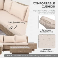 Outsunny Set Living de Gradina din Rattan, 4 Piese, Coltar pentru Exterior cu Perne, Masute Laterale si Masuta de Cafea, Maro Deschis(m-6)