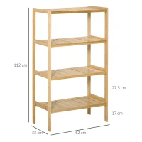 HOMCOM Dulap de Depozitare Multifunctional cu 4 Niveluri din Bambus pentru Baie,Sufragerie si Bucatarie, 62x33x112 cm, Culoare naturala(m-3)