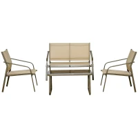 Set Mobilier de Gradina din 4 piese Outsunny, Salon in aer liber cu 2 Scaune, 1 Canapea si 1 Masuta de Cafea din Metal si Texteline, Kaki(m-11)