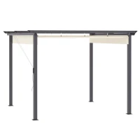 Outsunny Foișor de Grădină cu Copertină Retractabilă, Pergolă de Exterior cu Structură din Aluminiu, 2.95x2.95x2.16 m, Alb Crem(m-1)