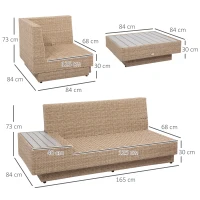 Outsunny Set Living de Gradina din Rattan, 4 Piese, Coltar pentru Exterior cu Perne, Masute Laterale si Masuta de Cafea, Maro Deschis(m-3)