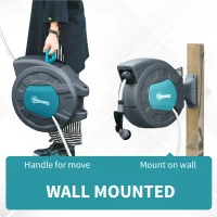 Outsunny Retractable Garden Water Hose Reel 49.2 ft Wall Mounted Auto Rewind and Slow Return System Any Length Lock(m-7)