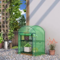 Outsunny Mini Seră de Grădină cu 2 Rafturi Metalice și Acoperiș PE, Seră Compactă pentru Balcon și Terasă, 69x49x91 cm, Verde(m-2)