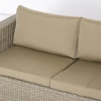 Outsunny Set Mobila de Gradina 4 Piese din Ratan PE, Salon de Exterior cu 1 Canapea, 2 Fotolii, 1 Masuta si  Perne Detasabile si Lavabile, Kaki si Bej(m-9)