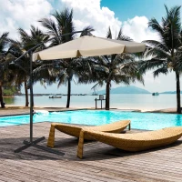 Outsunny Umbrela de Soare pentru Gradina cu Brat Parasolar din Metal, Regllabil , Φ265x265cm, Maro Deschis(m-2)
