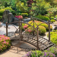 Podet de Gradina Outsunny Vintage din Metal, Pod Decorativ cu Elemente Florale, 99x68x53cm, Bronz(m-9)