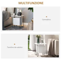 Noptiera Moderna HOMCOM cu Dulapior si Polita, Masuta de Cafea din Lemn cu Picioare Metalice, Alb(m-5)