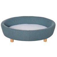 PawHut Dog Sofa Oval Shape Pet Bed, Cat Chair Couch with Sponge Padded Cushion, Washable Cover, Wooden Legs for Small and Medium Dogs - Light Blue(m-1)