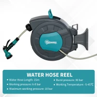 Outsunny Retractable Garden Water Hose Reel 49.2 ft Wall Mounted Auto Rewind and Slow Return System Any Length Lock(m-4)