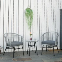 Outsunny Set Mobilier de Gradina 3 Piese din Ratan PE, Salon in Aer Liber cu 1 Masa si 2 Scaune  pentru Terasa si Bistrò, Gri(m-10)