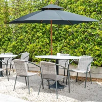 Outsunny Umbrela pentru Gradina si Terasa 3x3m, 8 Sipci din Bambus Copertina Parasolar pe 2 Niveluri, Gri(m-10)