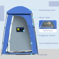 Outsunny Toilettenzelt für 1-2 Personen Mobiles Camping Duschzelt Umkleidezelt mit Tasche Duschkabine Umkleidekabine UPF50 Fiberglas Polyester Blau 167 x 167 x 218 cm(m-6)