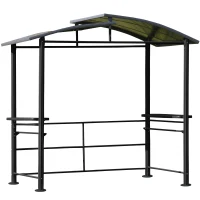 Outsunny Foisor de Gradina din Otel pentru Gratar cu Acoperis din Policarbonat si Rafturi de Depozitare, 240x150x230cm, Gri(m-11)