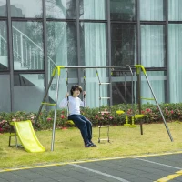 Set Leagane de Gradina Outsunny pentru 5 Copii 3-10 ani, 1 Leagan Dublu si 1 Leagan Simplu, Otel si PE, 295x137x175cm(m-2)