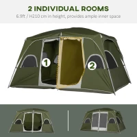 Outsunny Camping Tent, Family Tent 4-8 Person 2 Room, with Large Mesh Windows, Easy Set Up for Backpacking Hiking Outdoor, Green(m-7)