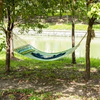 Hamac de Gradina Outsunny pentru 1-2 persoane Max 150 kg, Hamac de Camping din Bumbac si Poliester cu Perna Detasabila 400x140cm(m-2)