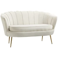 Homcom Canapea Vintage 130×77×77 cm – 2 Locuri, Catifea Crem, Stil Chic(m-12)