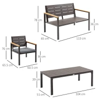 Salon de Gradina Outsunny Set 4 Piese cu 1 Canapea, 2 Fotolii si 1 Masuta, Mobilier de Gradina din Otel si Plastic, Maro(m-3)