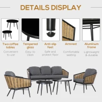 Outsunny Set de Mobilier de Gradina din Ratan 5 Piese, Lounge de Exterior cu 2 Masute, Canapea cu 3 Locuri si 2 Fotolii cu Perne(m-4)