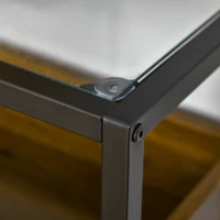 HOMCOM Masa Consola pentru Intrare in Stil Industrial, Blat din Sticla, Cadru  din Otel si Lemn, Masuta pentru Living si Sufragerie, Maro Rustic(m-7)