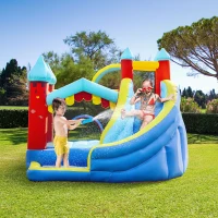 Outsunny Castelul Gonflabil 4 în 1 pentru Copii de la 3 la 8 ani cu Tobogan, Trambulina, Piscina si Pompa incluse, 290x270x230 cm(m-10)