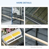 PawHut Cusca pentru Pasari de Interior din Otel si Lemn cu Tavă Detasabila, 4 Roți, Trepied si Recipient pentru Alimente, 78x52x132cm, Gri Inchis(m-4)