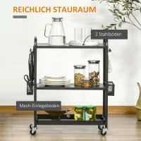 HOMCOM Rollwagen Küchenwagen mit Rollen Küchenregal Metallregal mit 2 Ebenen Badregal Aufbewahrungswagen Servierwagen Stahl Schwarz 70 x 33,4 x 80,5 cm(m-4)