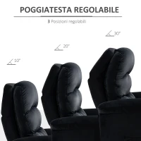 HOMCOM Fotoliu Recliner pana la 155 ° cu Tetiera si Suport pentru picioare, Fotoliu Relax din Tesatura Catifelata si Otel cu Buzunar Lateral, Negru(m-5)