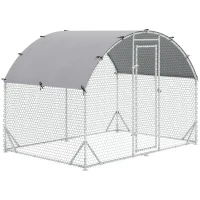 PawHut Walk In Chicken Run Galvanised Chicken Coop Hen Poultry House Cage Rabbit Hutch Pet Playpen Garden with Water-Resist Cover, 2.8 x 1.9 x 2m(m-1)