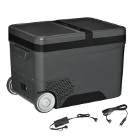 Outsunny Frigider Portabil Electric cu Compresor de 45L, cu Maner Telescopic si Roti, Frigider Mic de 12/24V DC si 110V AC(m-1)